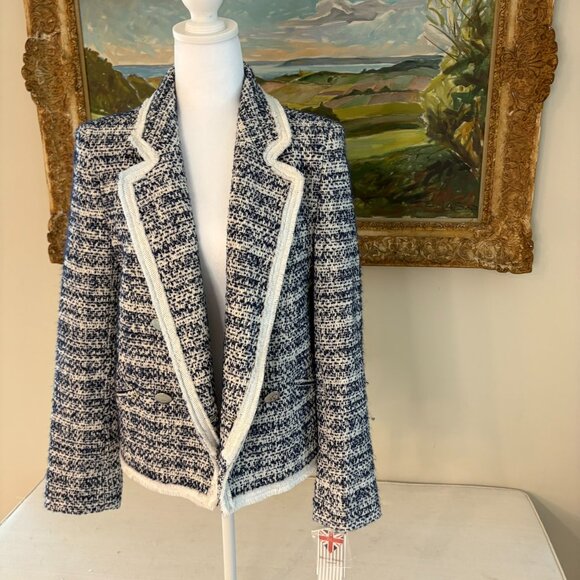 Helene Berman London Navy White Tweed Double Breasted Boucle Blazer Jacket M NWT - Picture 14 of 14